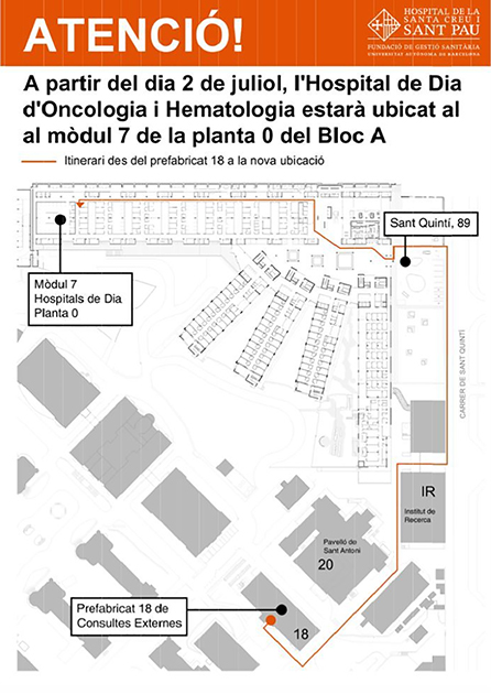 L’Hospital de Dia d’Oncologia i Hematologia torna a la seva ubicació habitual