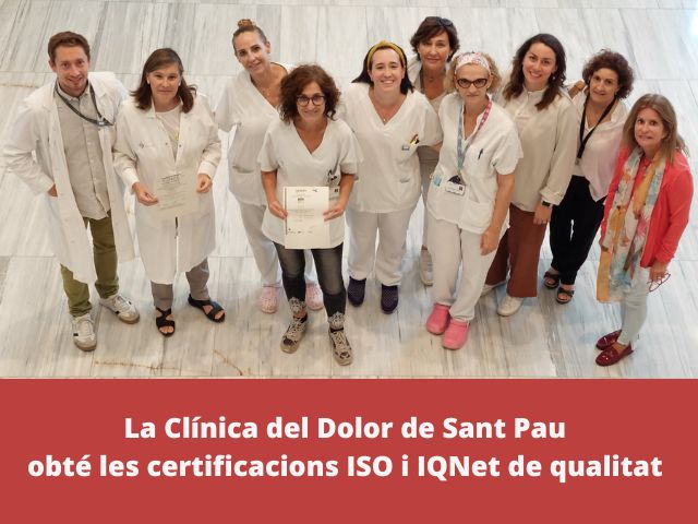 La Clínica del Dolor de Sant Pau obté les certificacions ISO i IQNet de qualitat