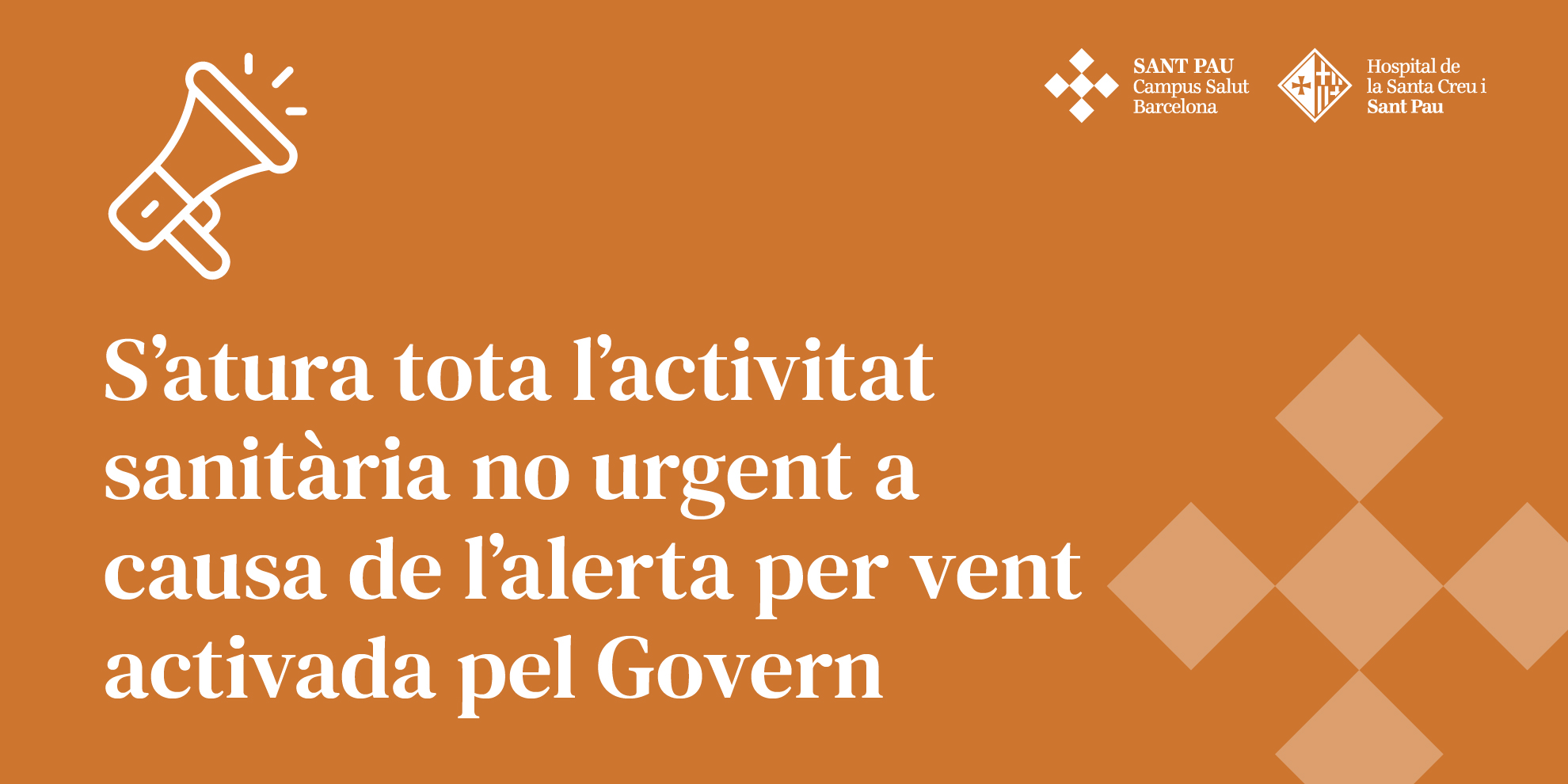 S’atura tota l’activitat sanitària no urgent a causa de l’alerta per vent activada pel Govern
