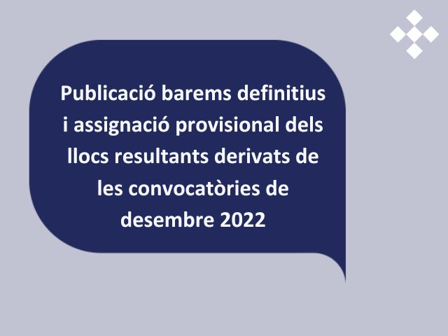 Publicació barems definitius i assignació provisional dels llocs resultants derivats de les convocatòries desembre 2022