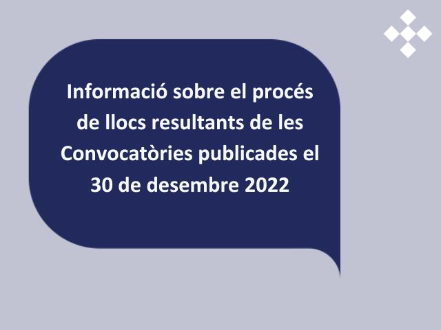 Informació sobre el procés de llocs resultants de les Convocatòries publicades el 30 de desembre 2022